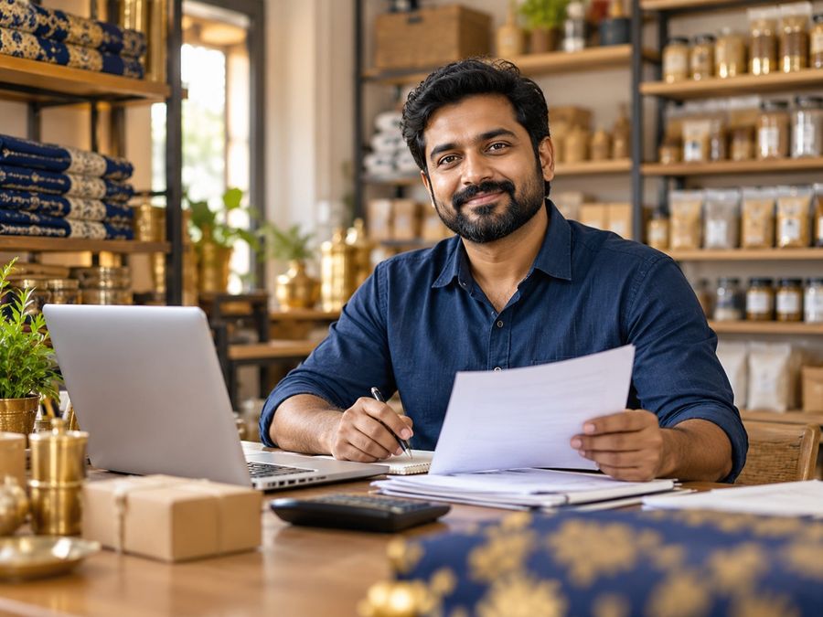 Small business owner reviewing finance options for MSME loan